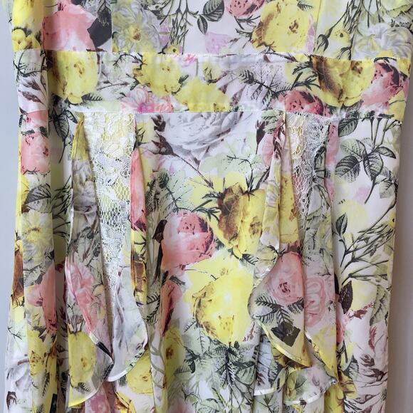 INC Floral Bouquet Lace Midi Dress Ruffle Handkerchief Sleeveless Trip 16 Plus - Picture 4 of 12